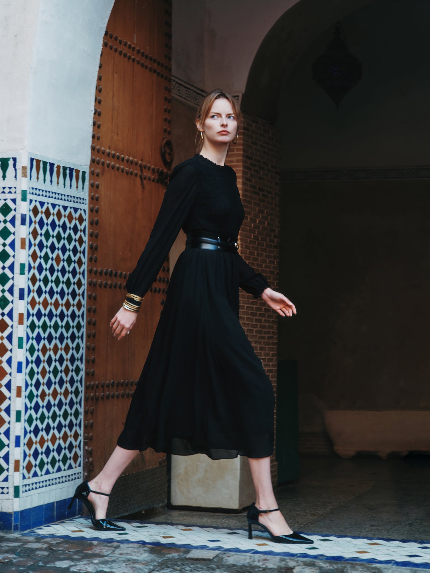 Ruffle Round Neck Women Smocked Maxi Dress