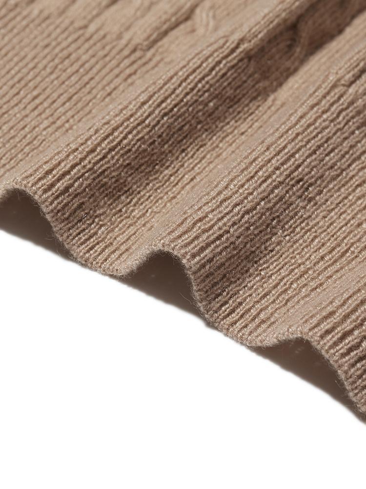 Camel Pure Cashmere V-Neck Cable Knit Women Cardigan