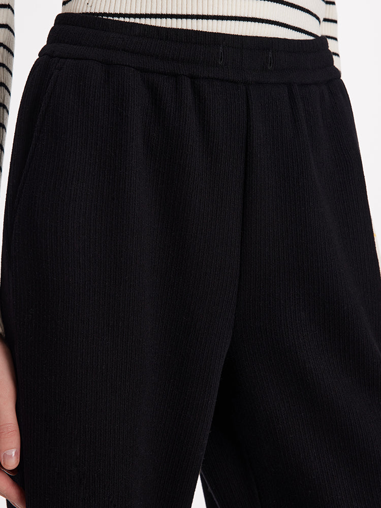 Knitted Straight Women Pants With Elastic Waistband