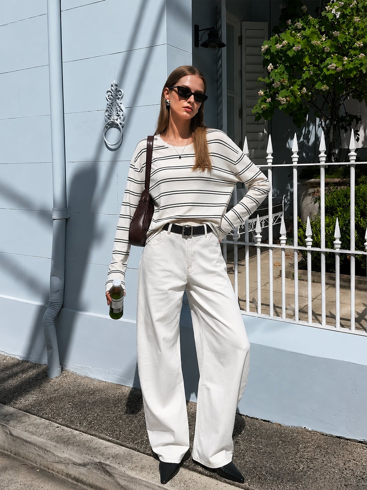 Lyocell Mulberry Silk Blend Stripe Women Knit Top
