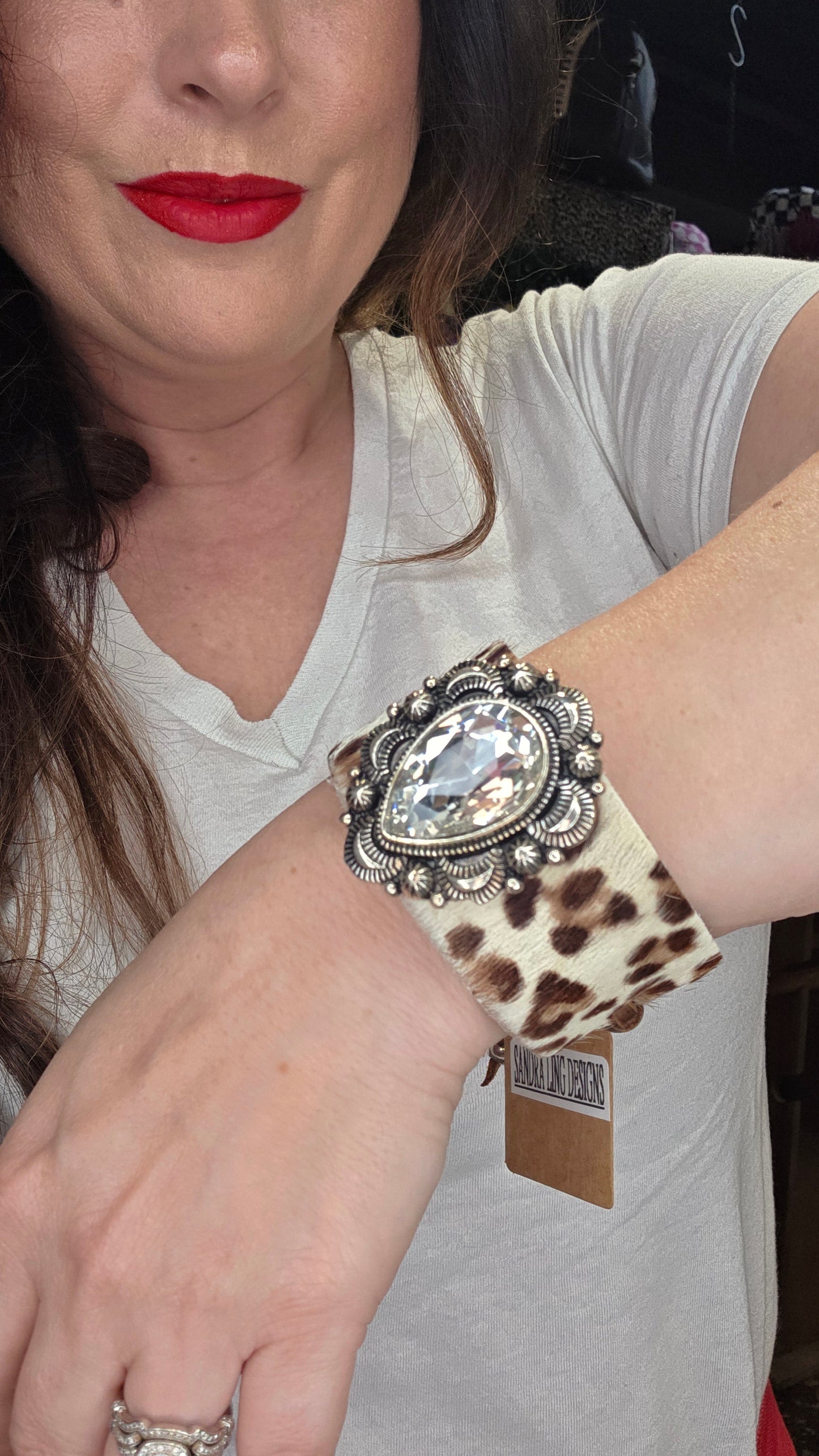 White Leopard Leather Hide Cuff by Sandra Ling Designs