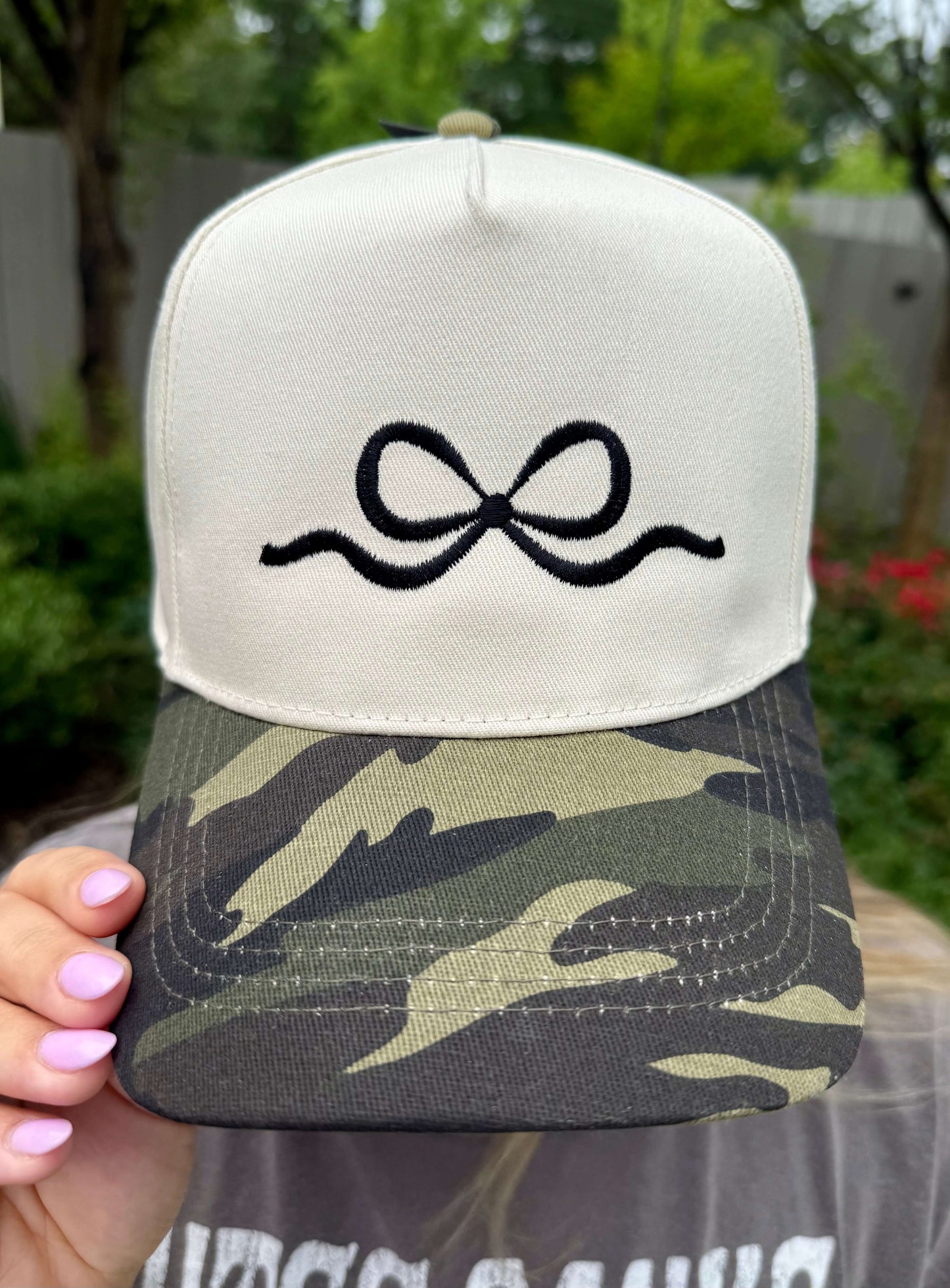 Camo Embroidered Bow Hat