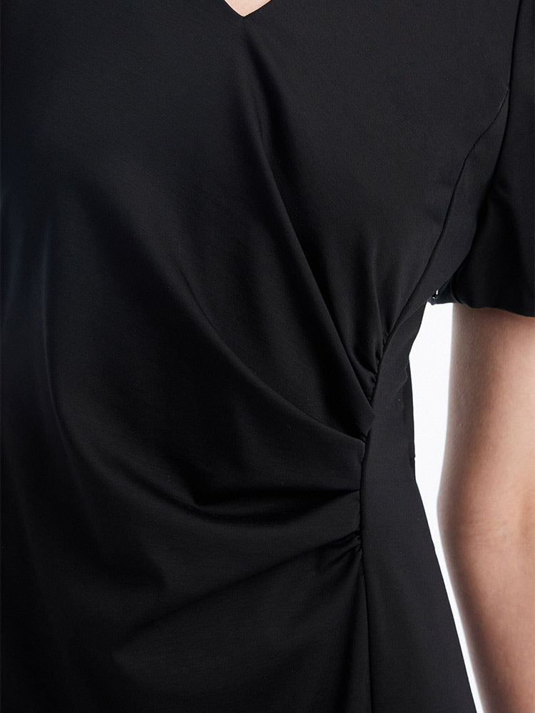 Ruched Mermaid V-Neck Midi Dress