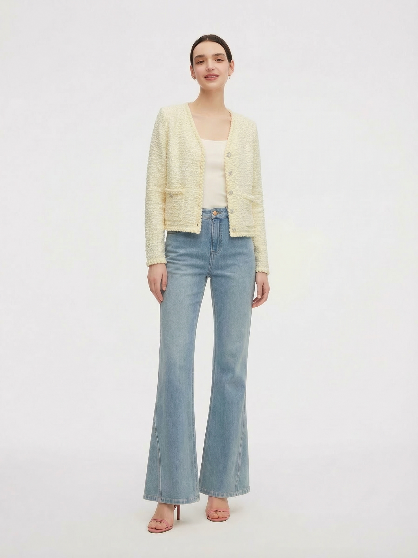 V-Neck Single-Breasted Women Textured Cardigan