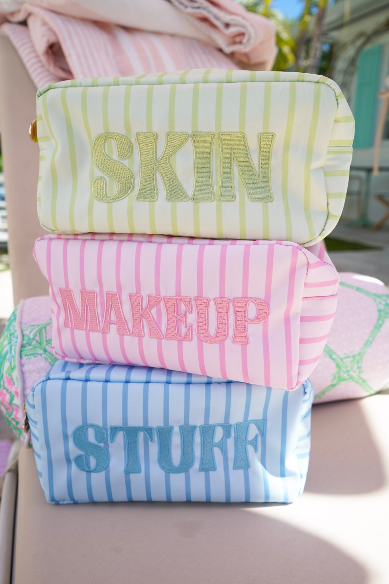 Striped Travel- Ready Cosmetic Bags