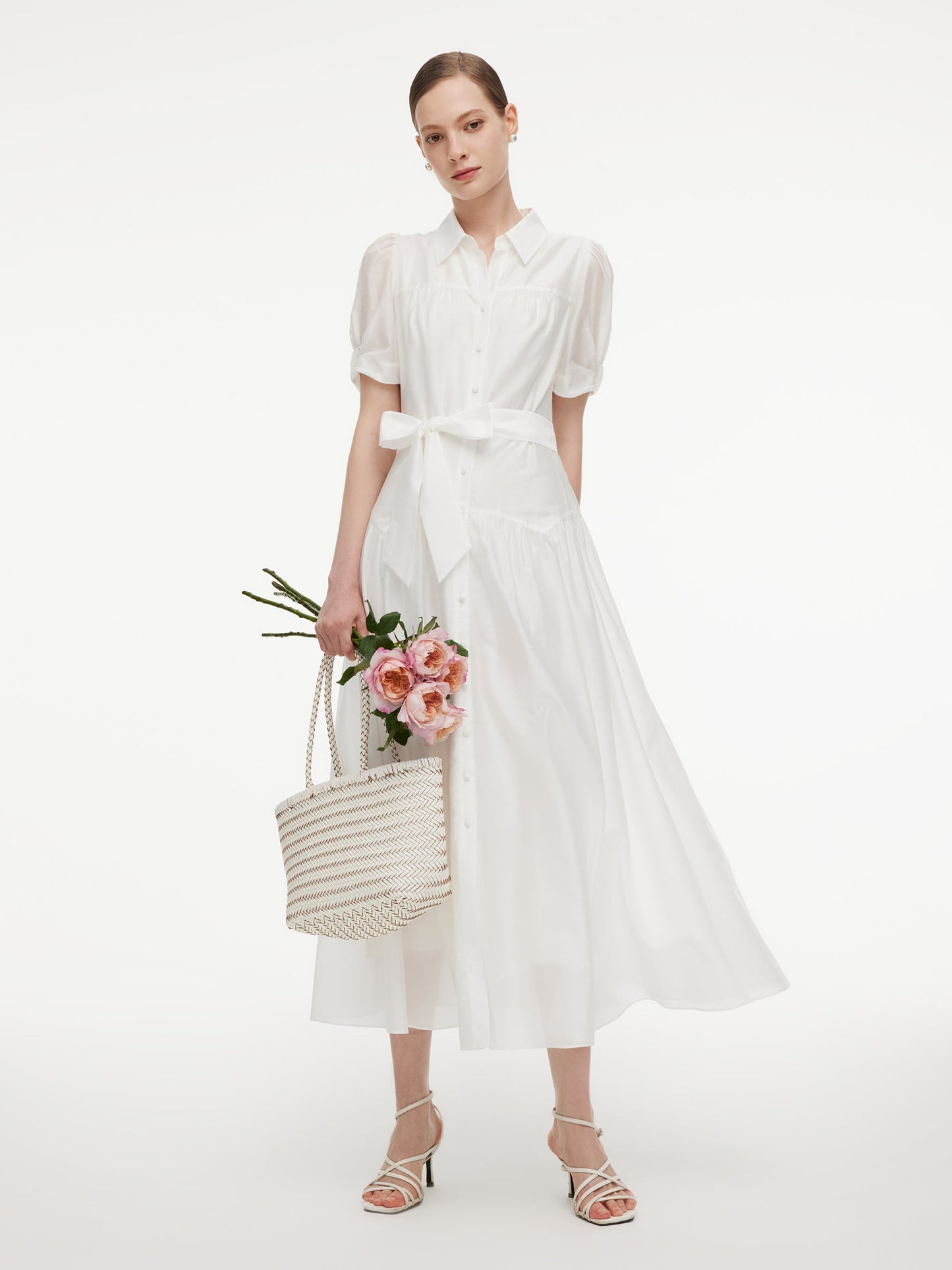 Lyocell Blend Women Belted Maxi Shirt Dress