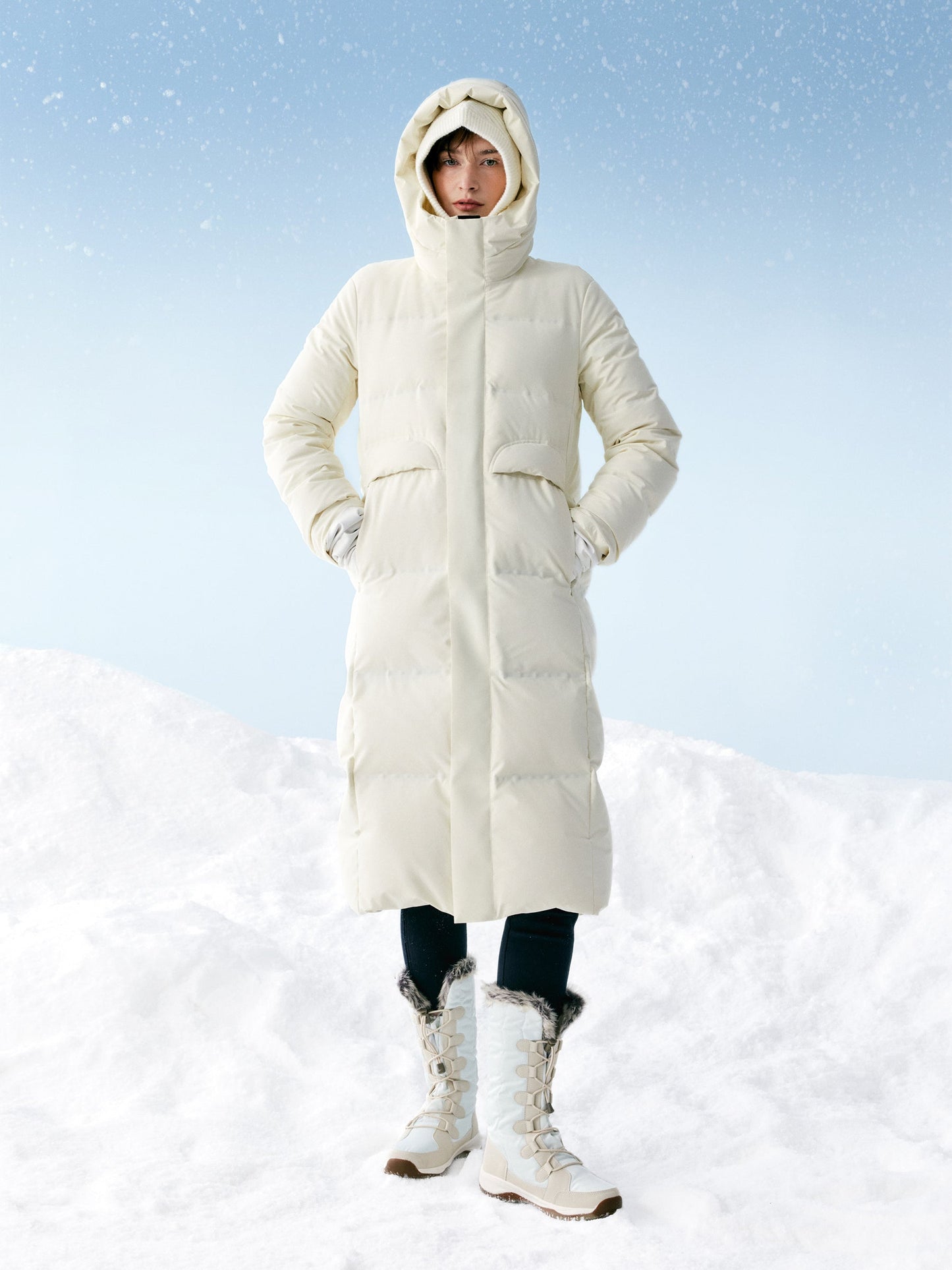 Thermal Tech Back Hooded Unisex Long Goose Down Coat