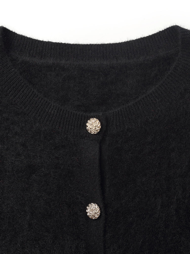 Black Brushed Cashmere Women Cardigan