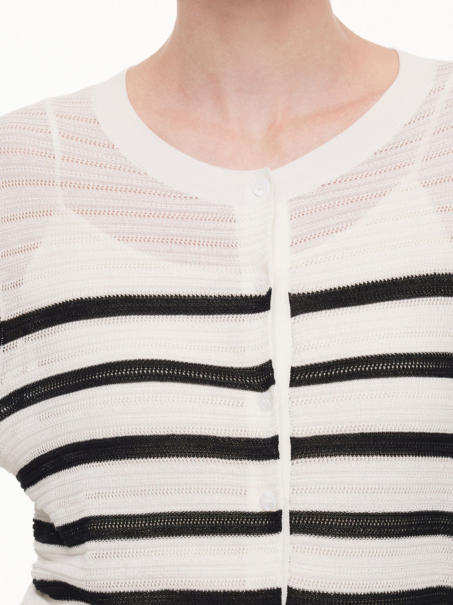 Acetate Cotton Blend Stripe Women Cardigan