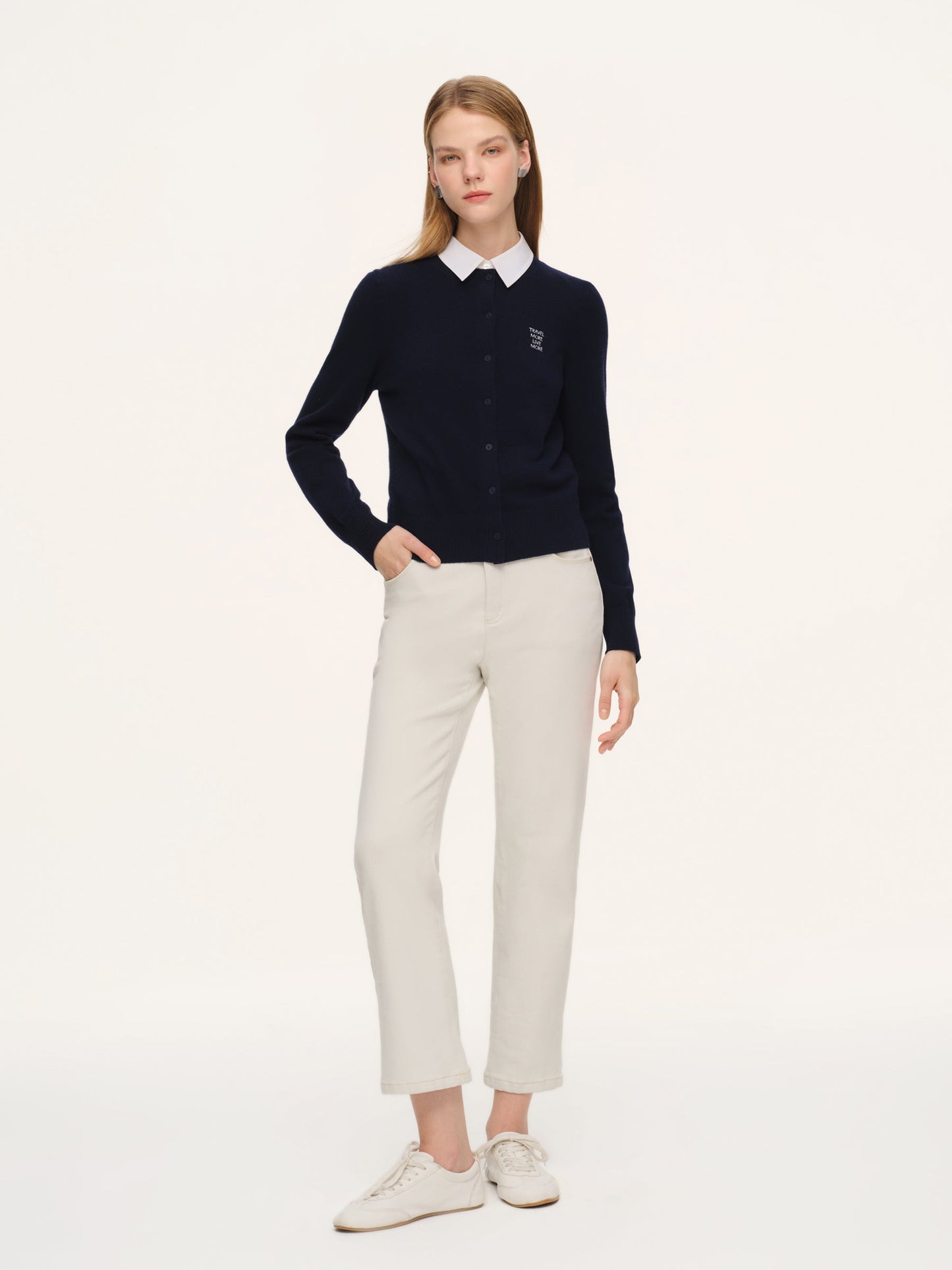 100% Wool Letter Embroidered Women Cardigan