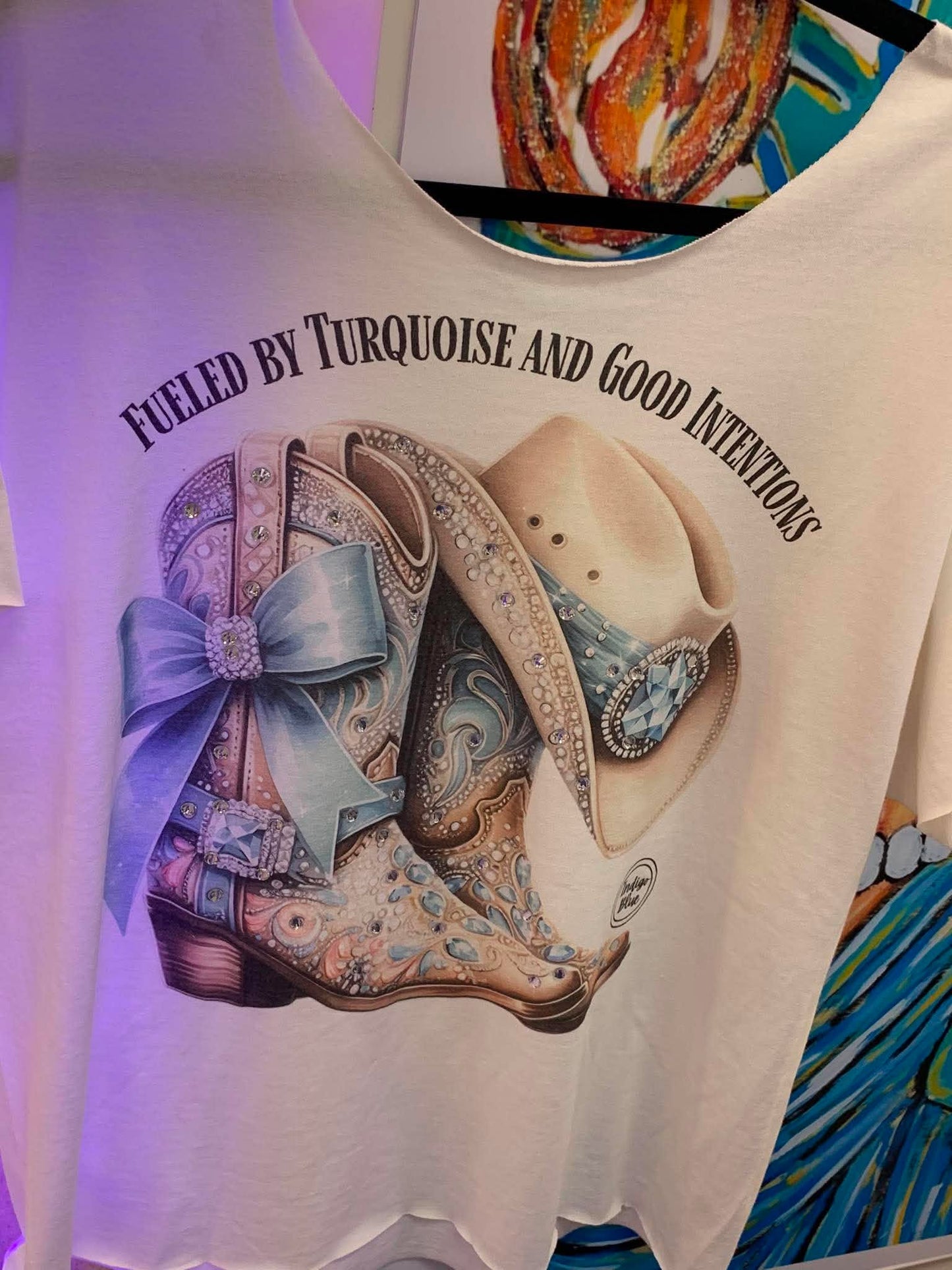 Fueled by Turquoise and Good Intentions Rhinestone Graphic Tee