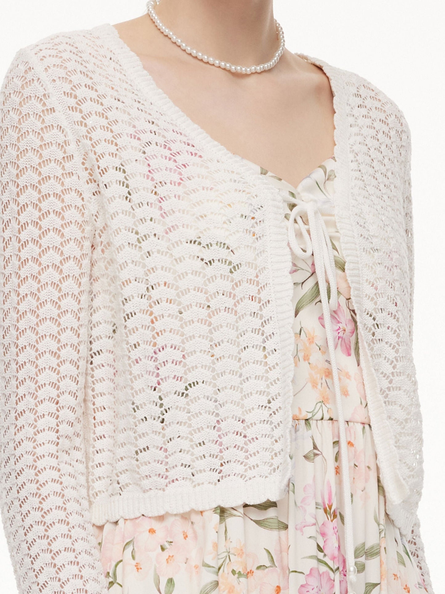 Lyocell Blend Crochet Women Open-Knit Cardigan