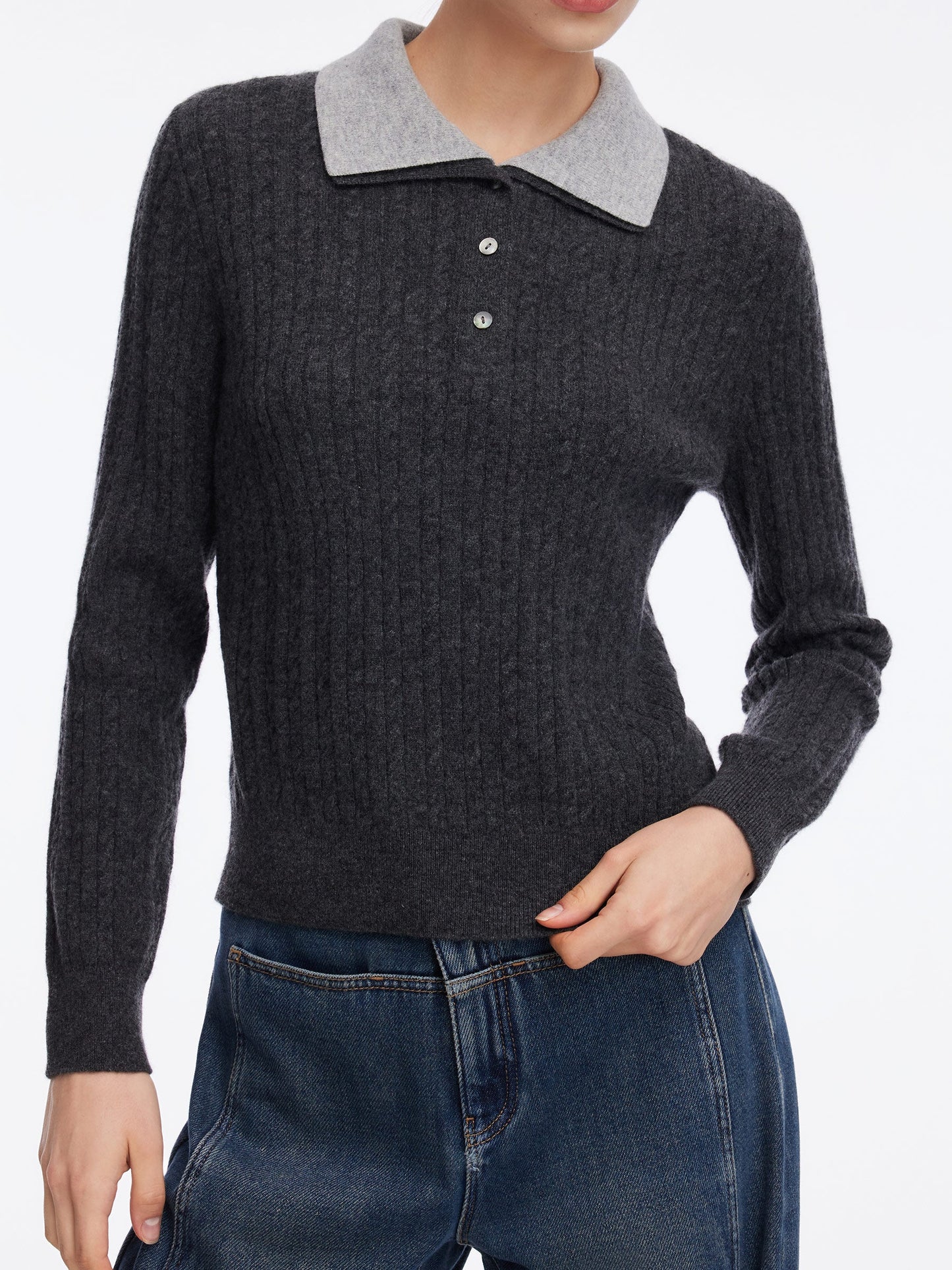 100% Wool Faux-Layered Lapel Women Knit Top