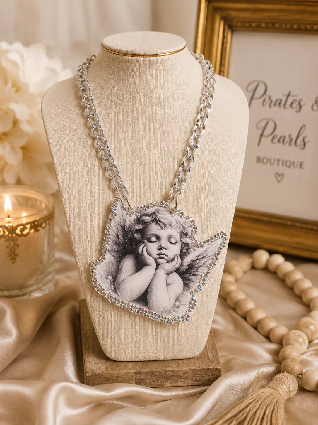 Cherub Angel Rhinestone Statement Necklace