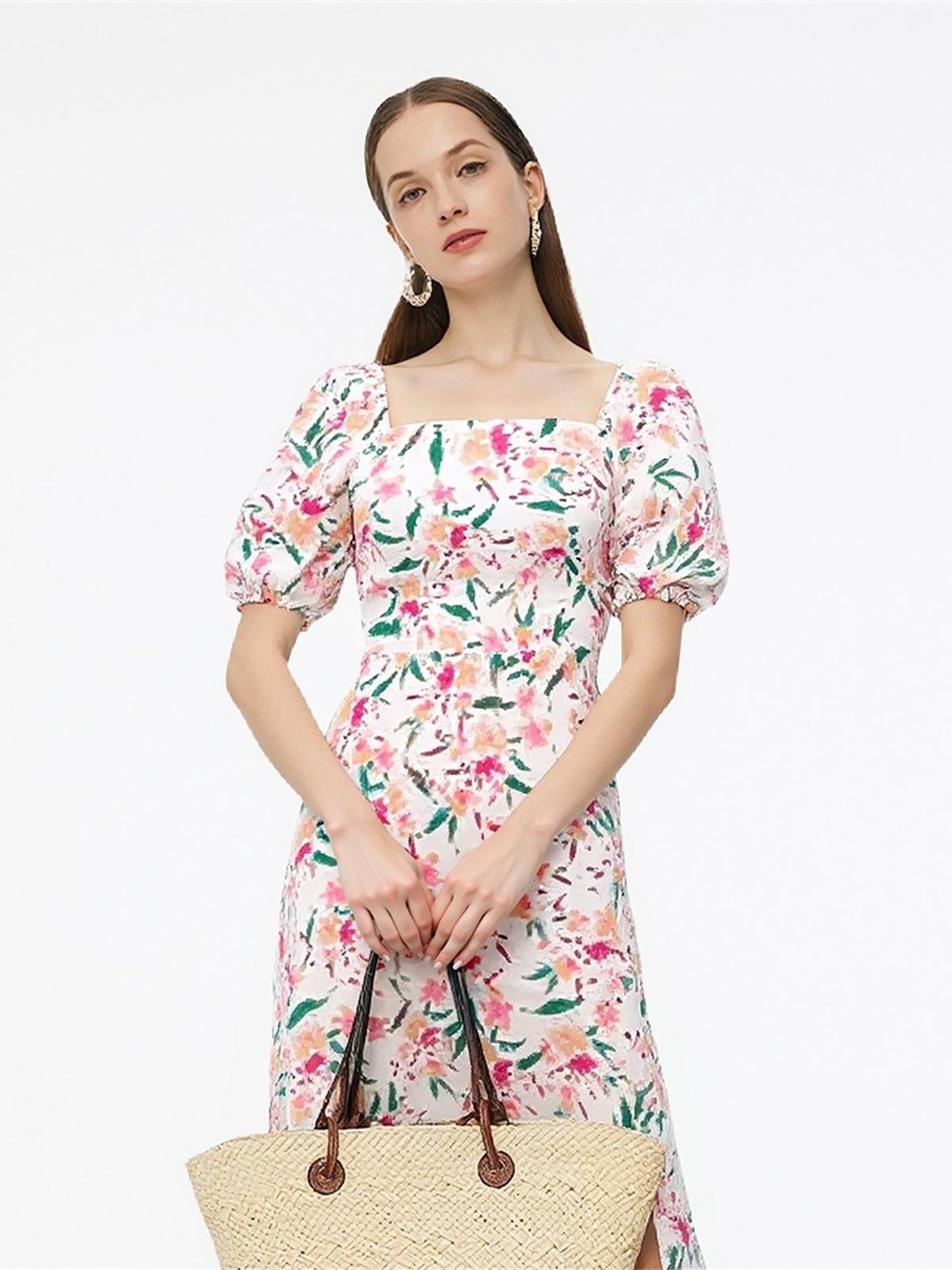Silk Floral Print Women Midi Dress