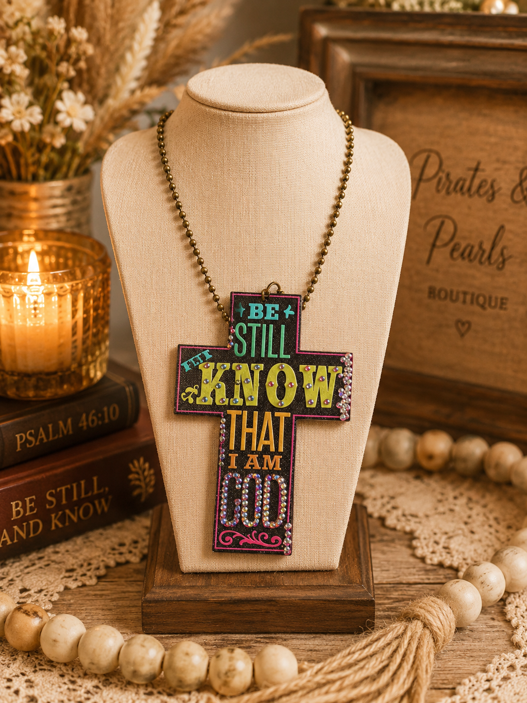 Be Still & Know Rhinestone Cross Statement Necklace