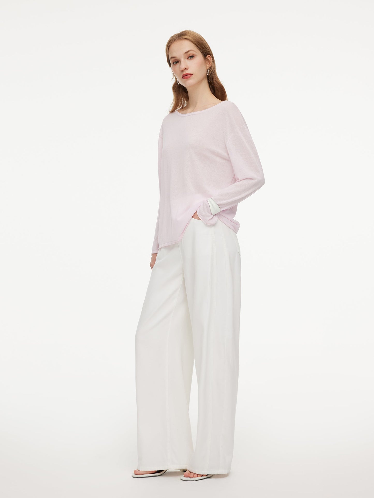 Triacetate Linen Cotton Blend Boat Neck Women Lightweight Knit Top