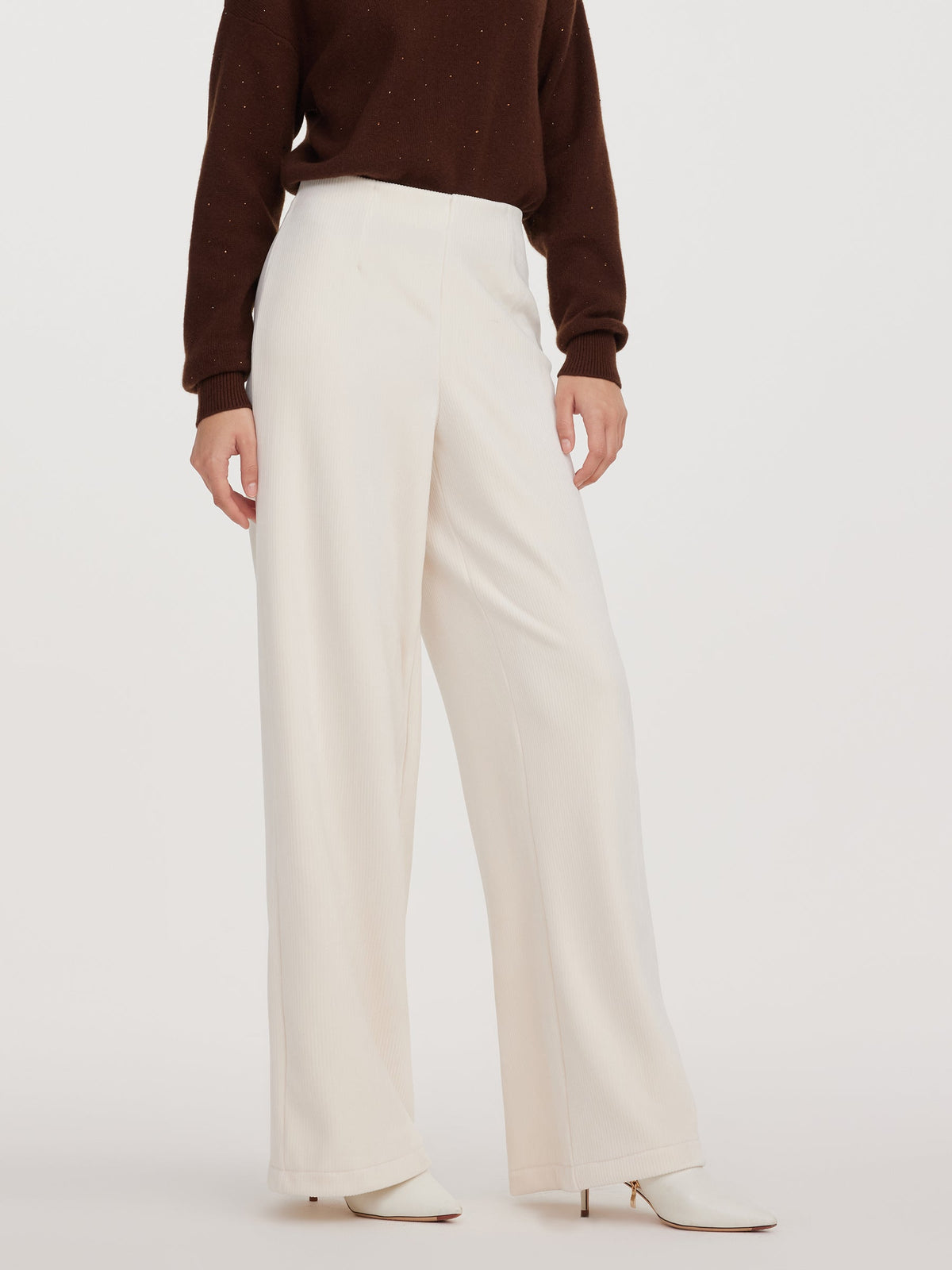 Velvet Ribbed Loose Straight Leg Women Knit Pants