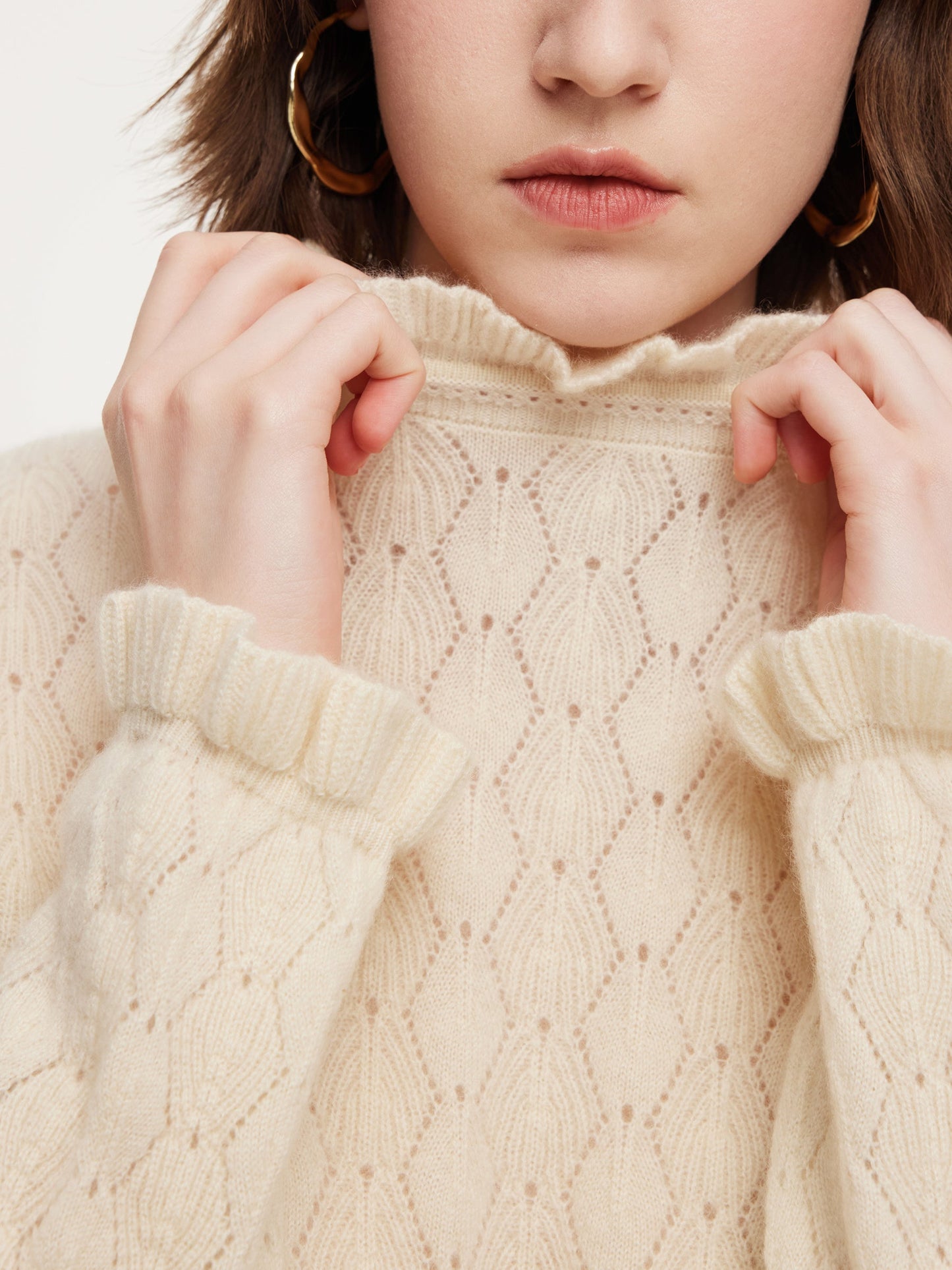 100% Cashmere Ruffle Neck Women Sweater