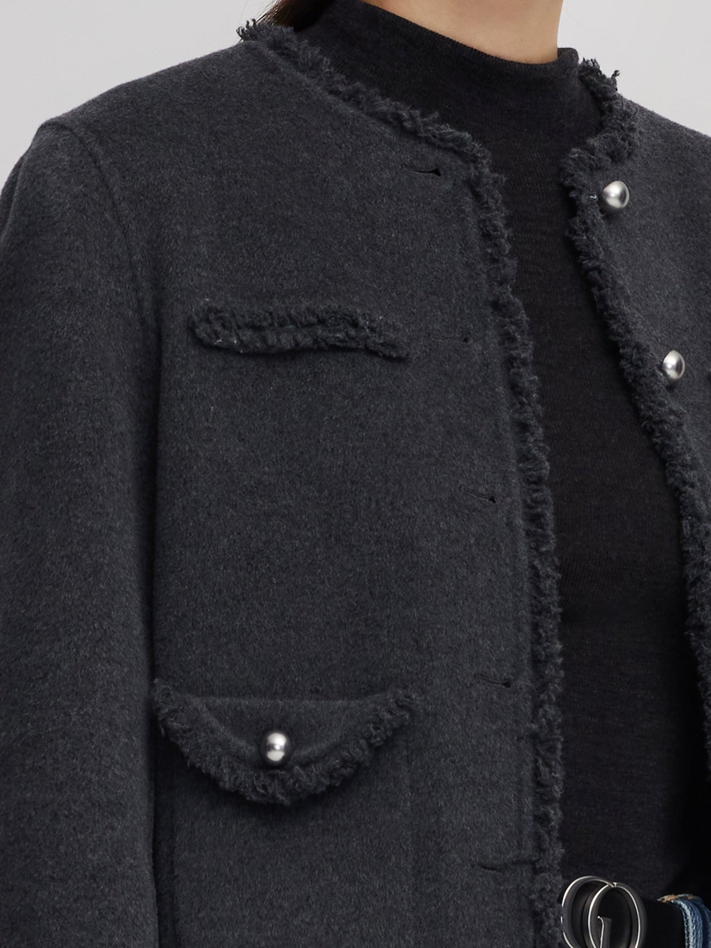 100% Wool Frayed Edge Women Jacket