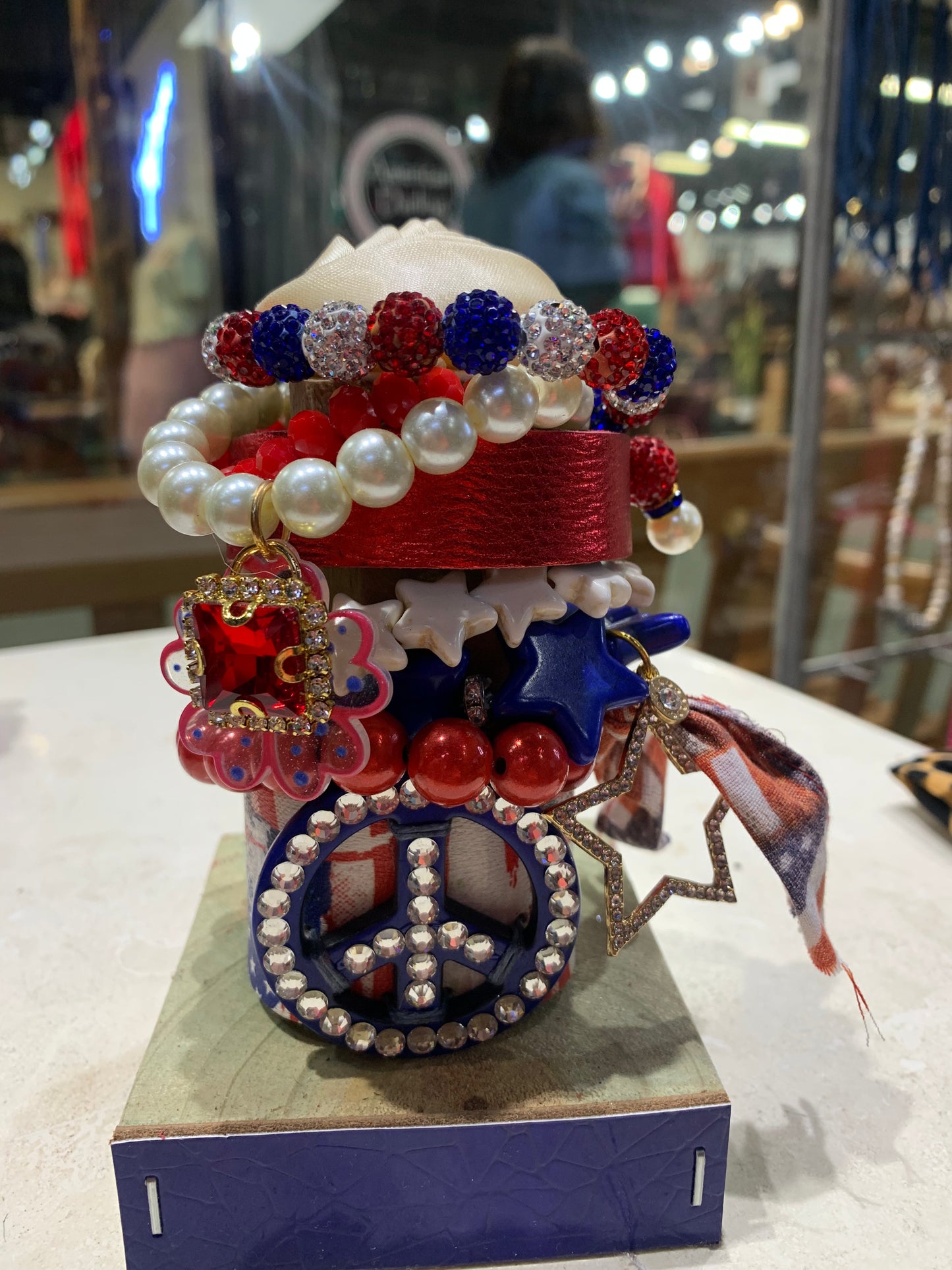 Red White & Blue Peace Bracelet Tower by Sandra Ling Designs