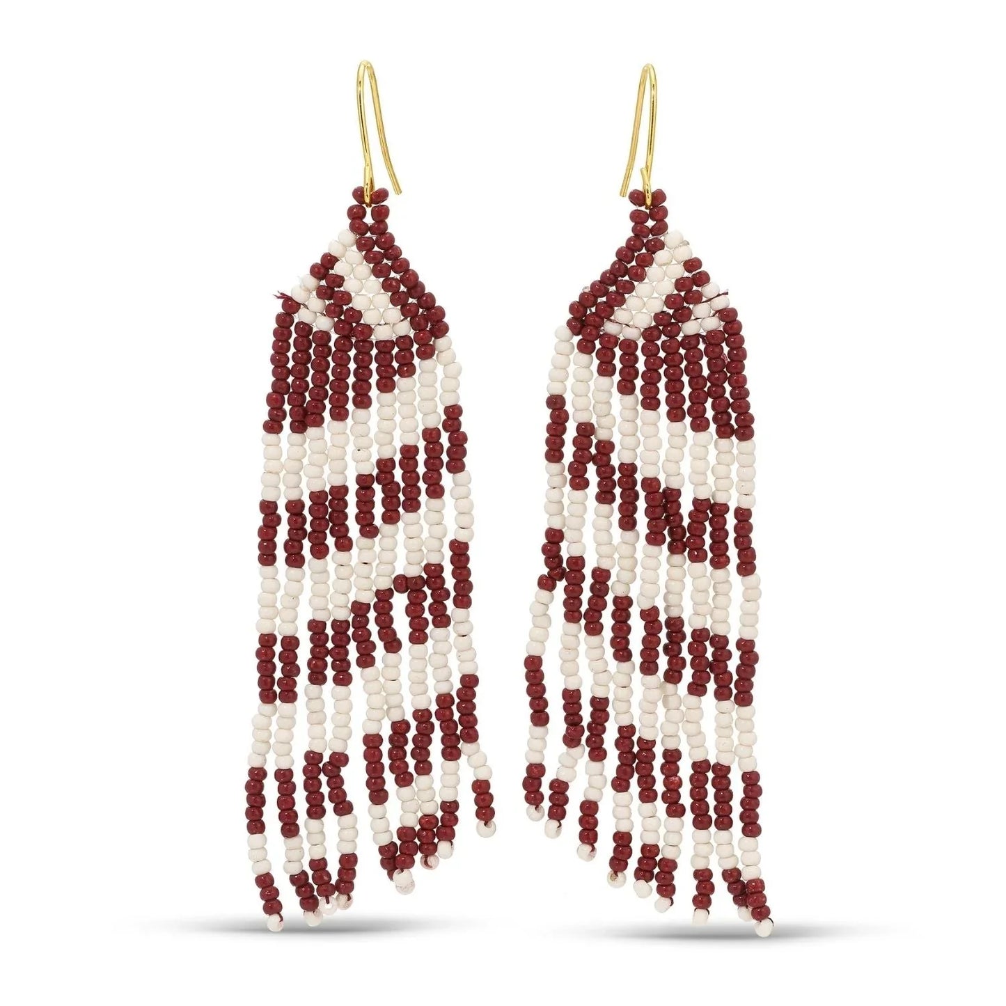 Maroon & White Dangling Beaded Earrings