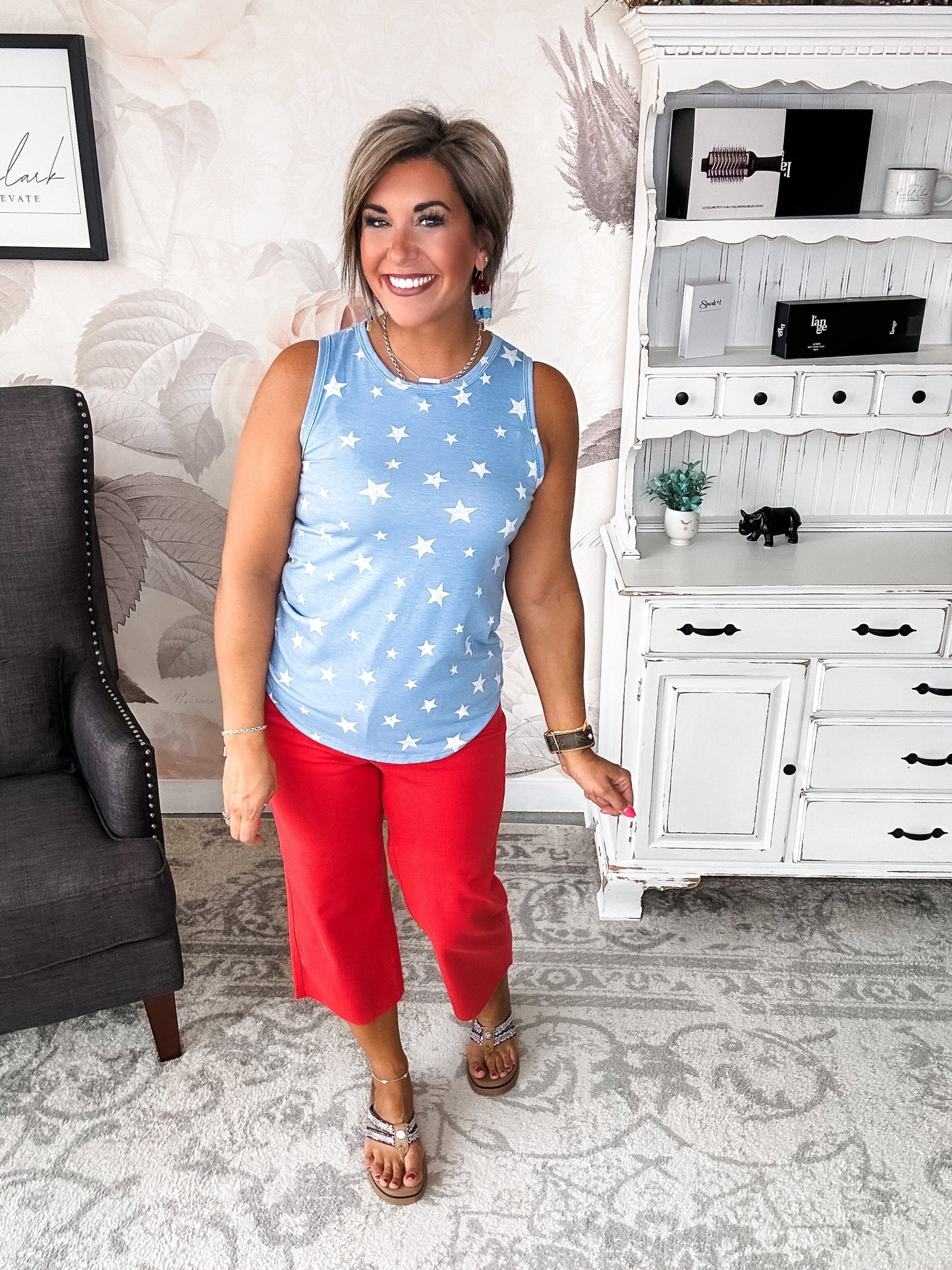 Judy Blue Tummy Control Wide Leg Crop - Red