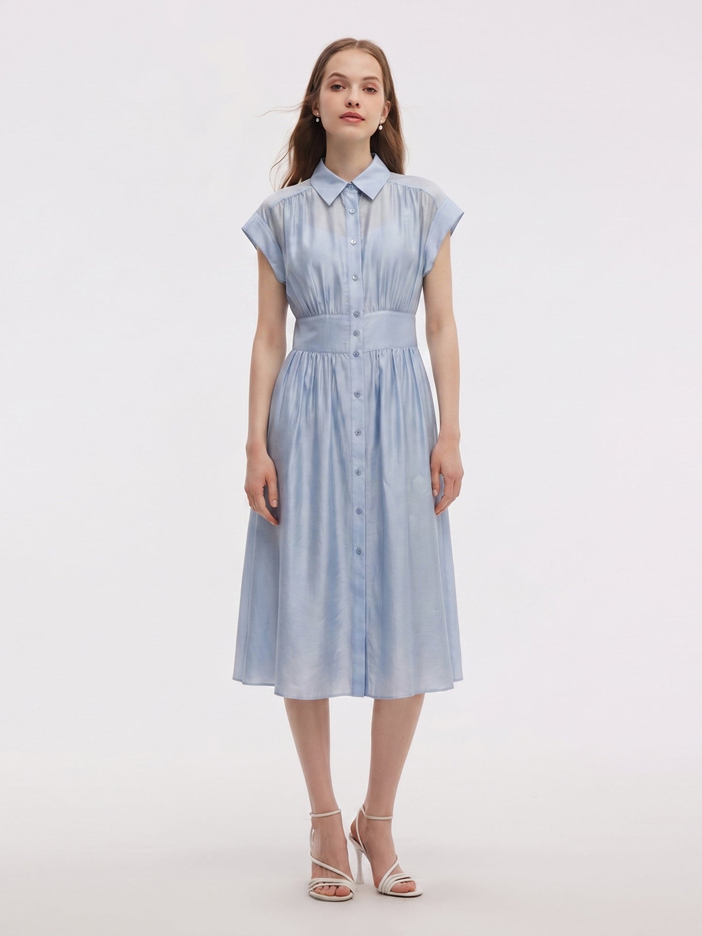 Tencel Blend Women Midi Shirt Dress With Slip