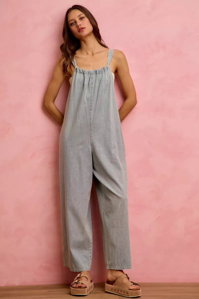 SO ME Wide Leg Lightweight Denim Overalls