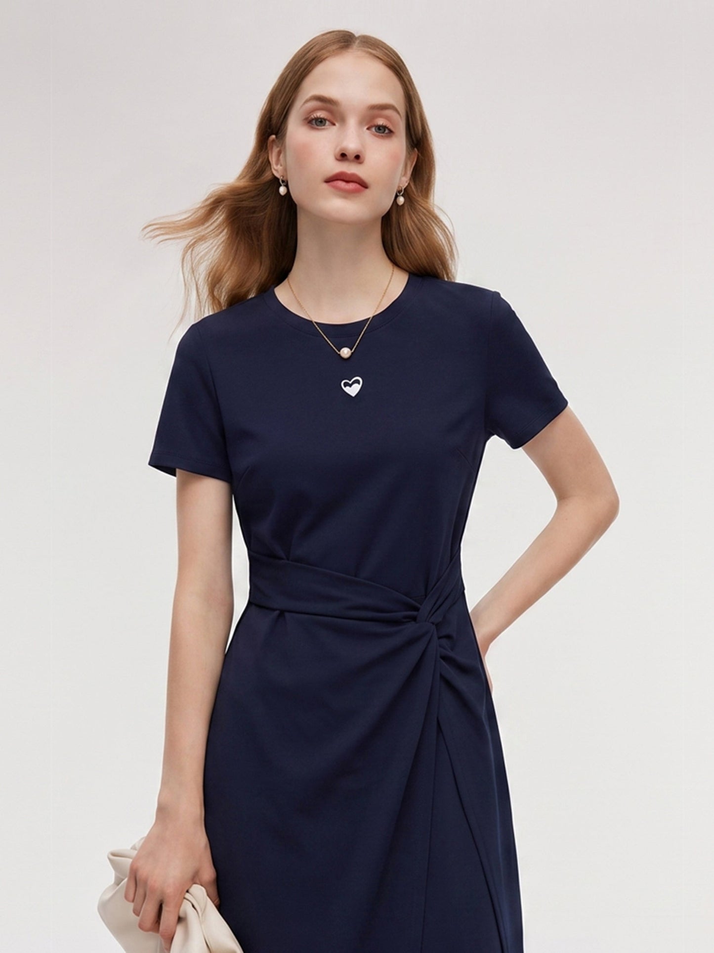Side Twist Asymmetrical Hem Women Knit Midi Dress