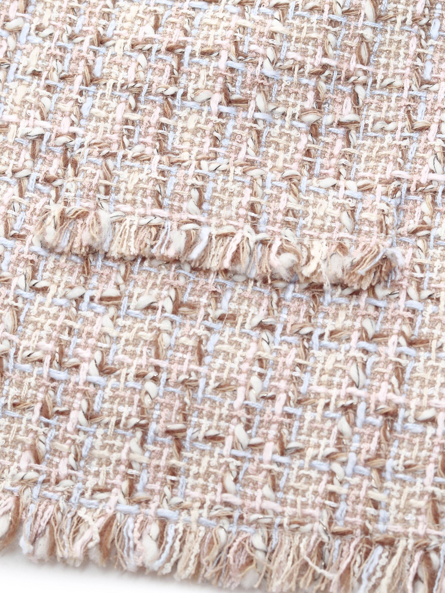 Wool Blend Textured Tweed Frayed Hem Women Jacket