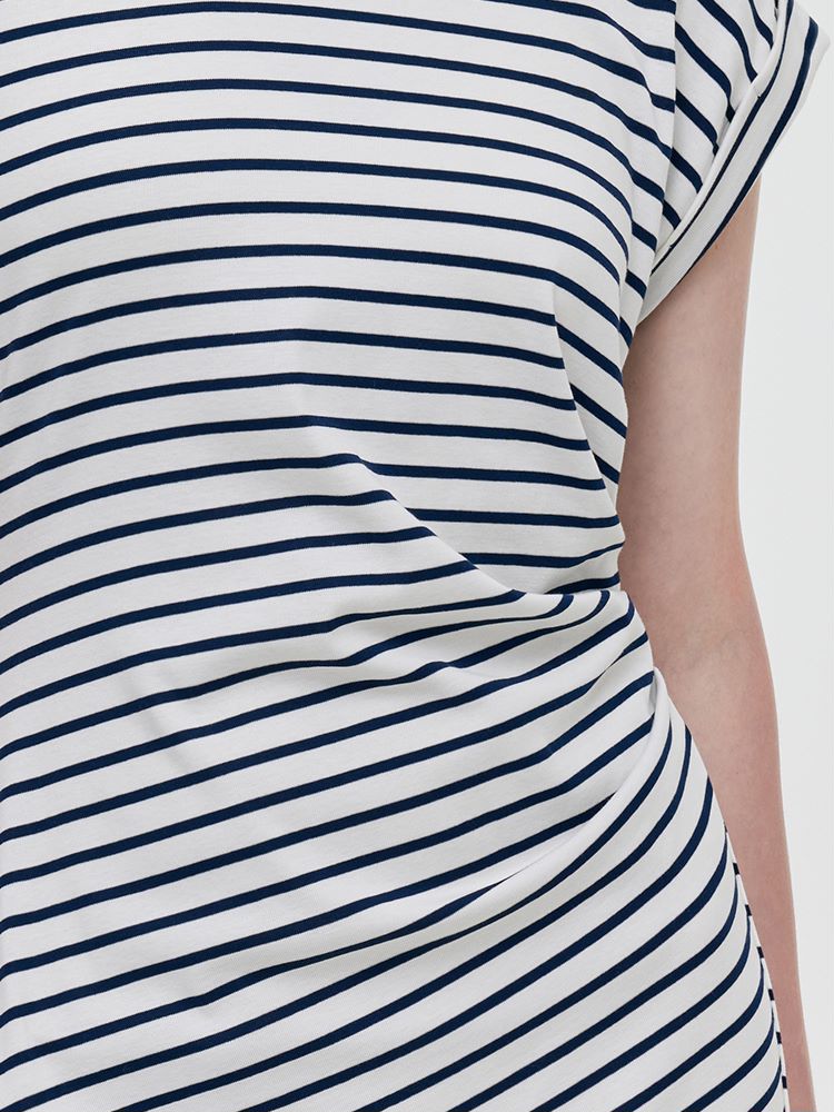Striped Slit Ruched Women Midi Dress