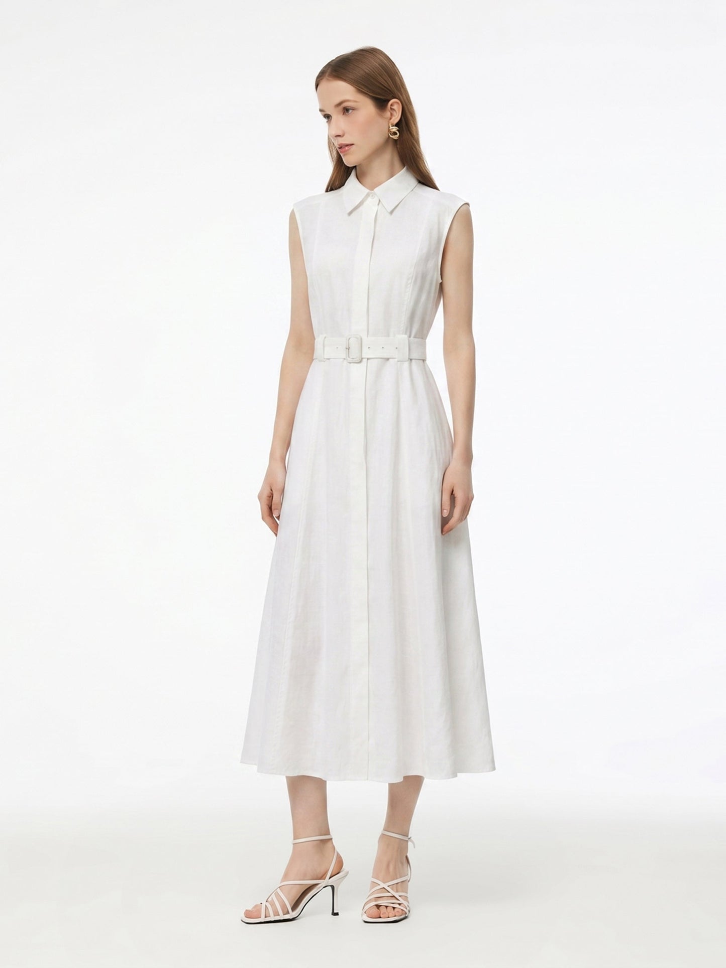 100% Linen Women Maxi Shirt Dress With Belt And Slip Lining