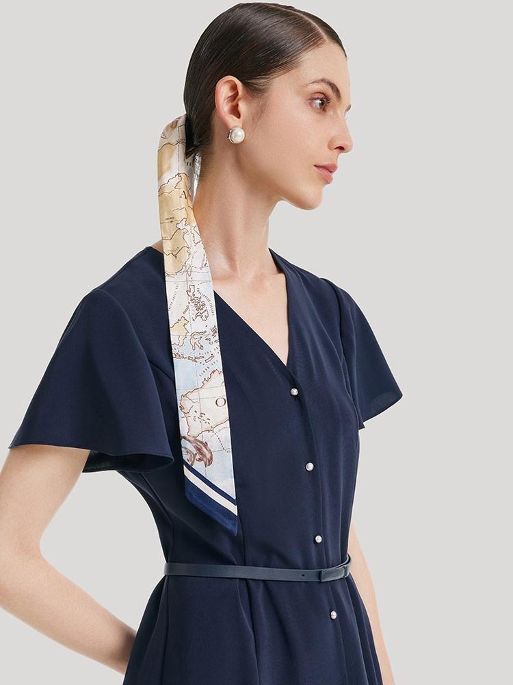 Triacetate Dress With Belt And Silk Scarf