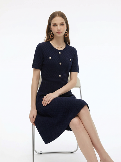 Tencel Blend Gathered Waist Women Textured Midi Dress
