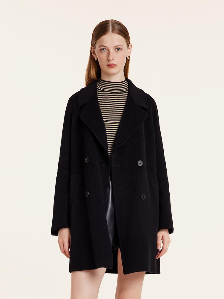 Wool And Cashmere Double-Faced Notched Lapel Women Coat