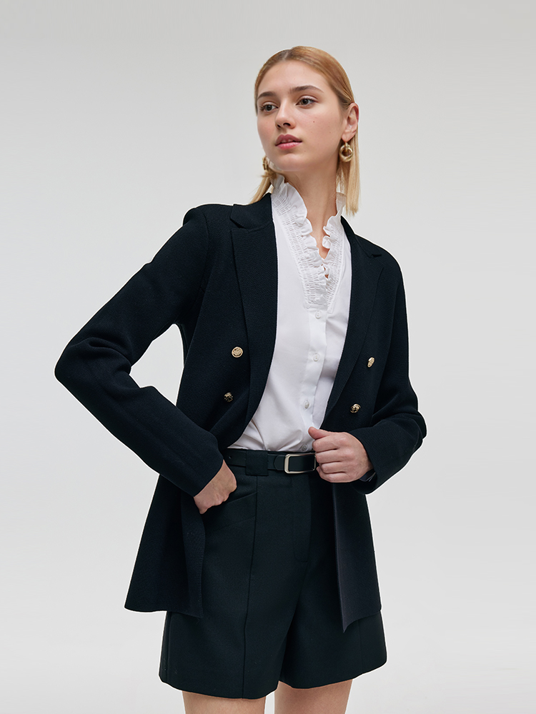 Stretch Lapel Women Knit Blazer