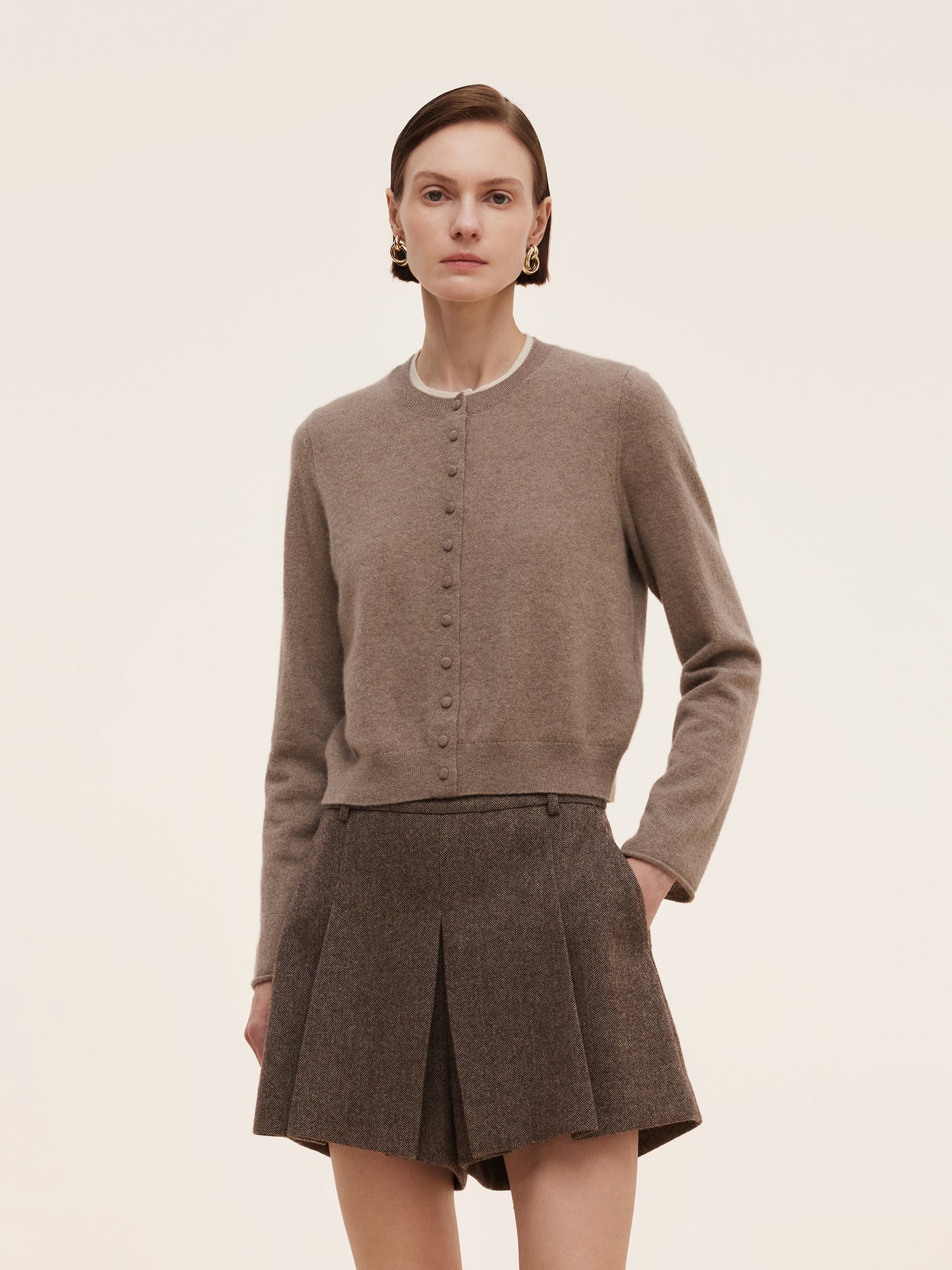 100% Cashmere Faux Two-Piece Women Cardigan