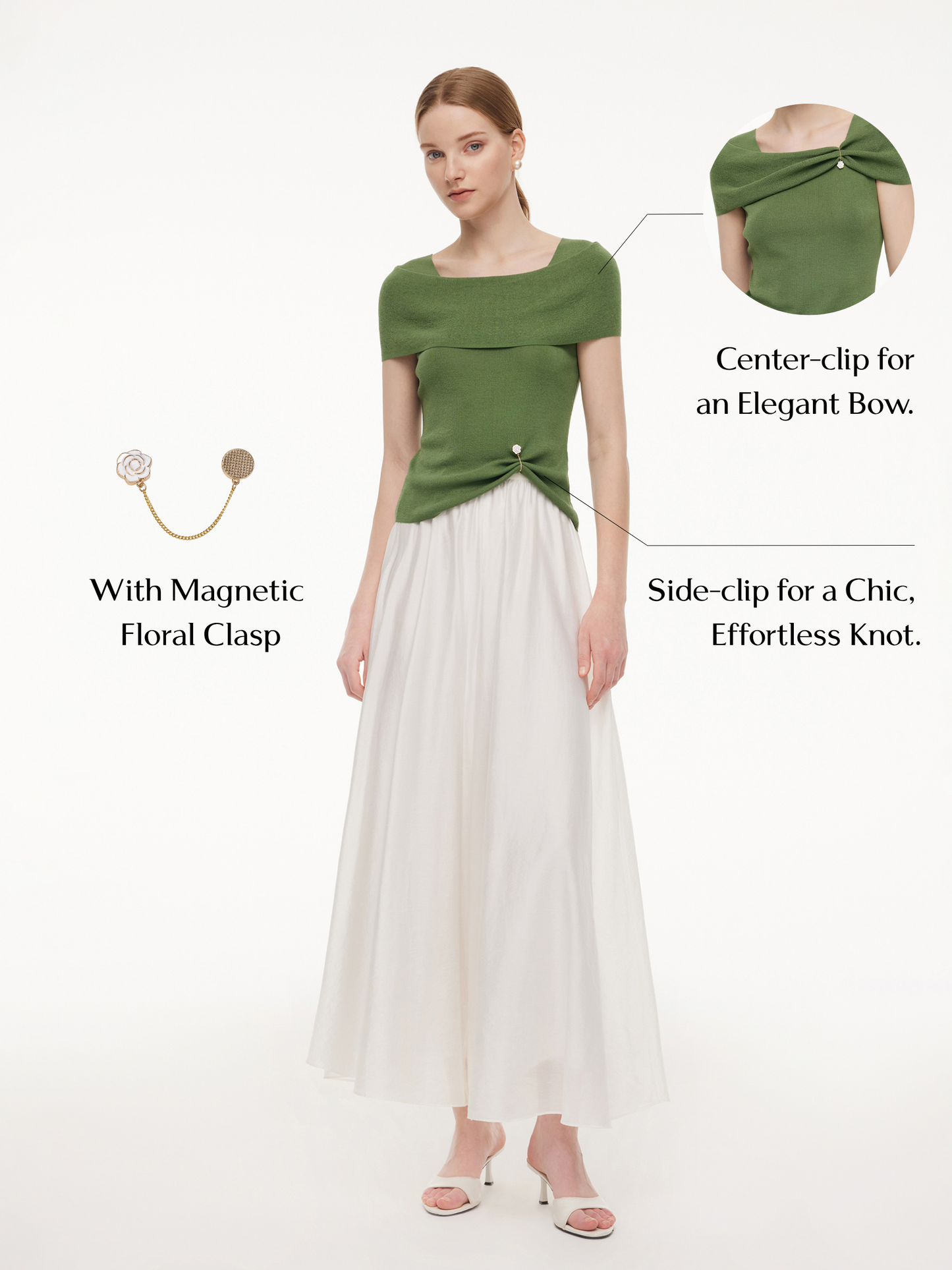 Lyocell Blend Off Shoulder Women Knit Top With Detachable Magnetic Flower