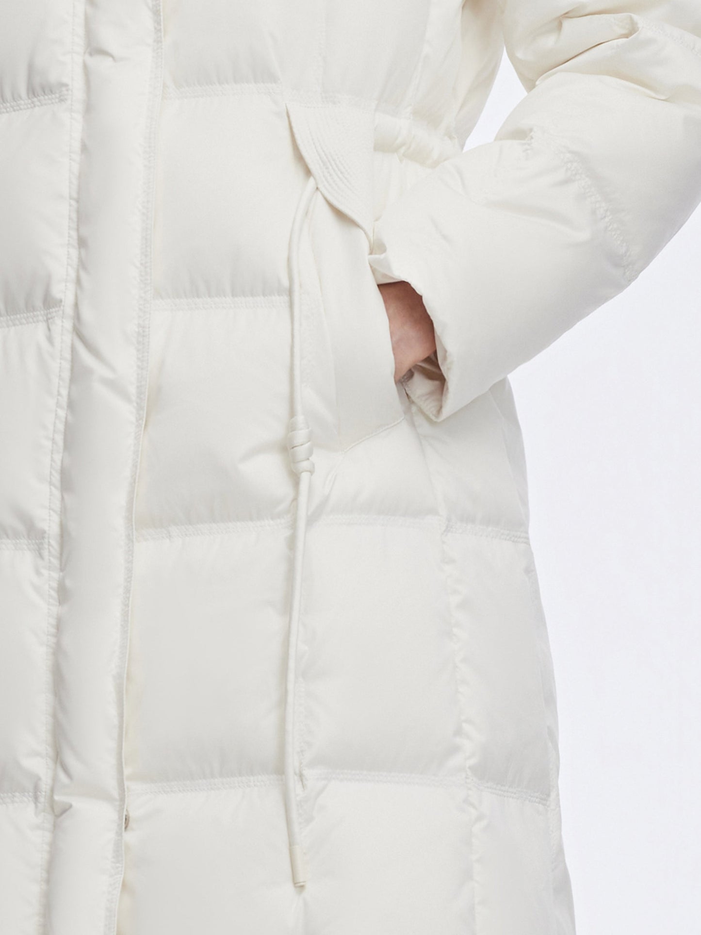 Drawstring Adjustable Waist Hooded Long Goose Down Coat