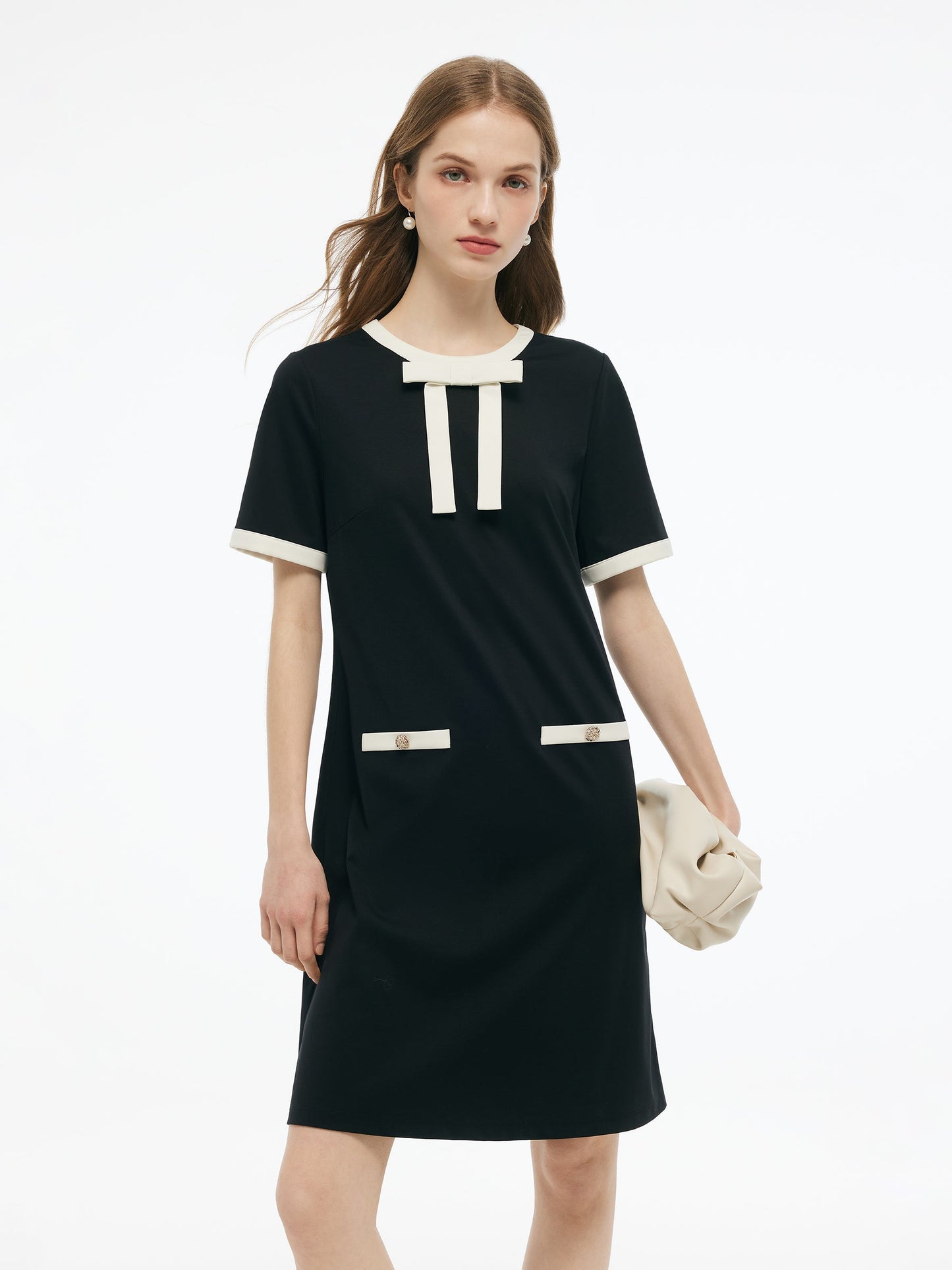 Tencel Blend Contrast Trim Women Knit Mini Dress