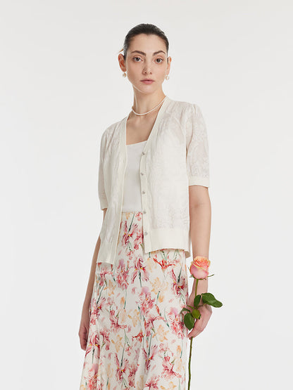 Iris Jacquard Sequins Single-Breasted Knitted Women Cardigan