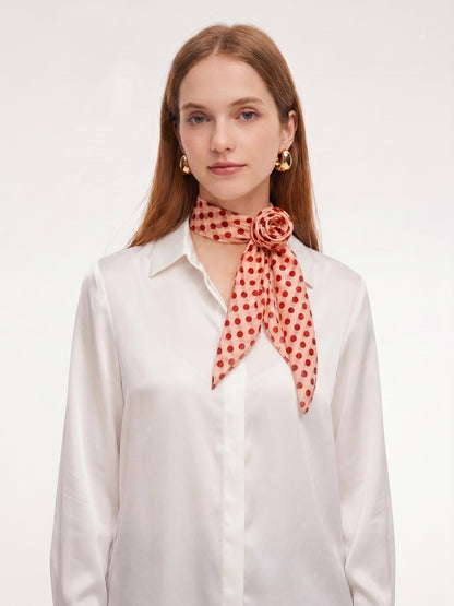 Polka Dots Scarf With Floral Clip