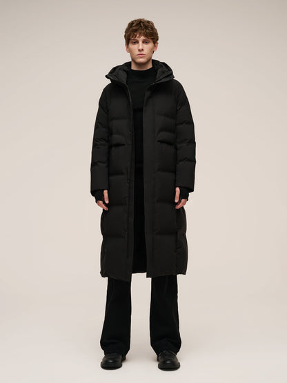 Thermal Tech Back Hooded Unisex Long Goose Down Coat