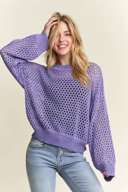 ADORA Round Neck Lurex Crochet Top
