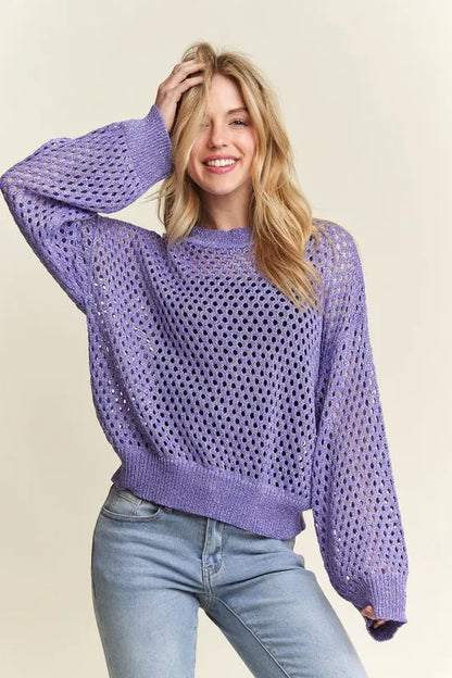 ADORA Round Neck Lurex Crochet Top