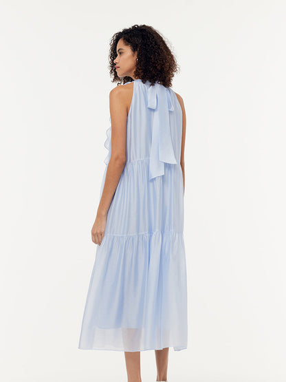 Women Halter Maxi Dress With Detachable Flower