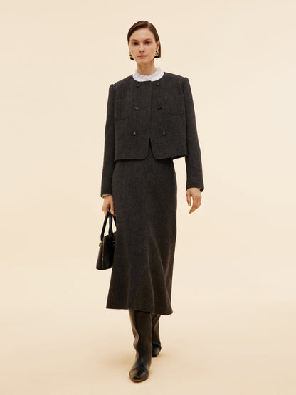 100% Washable Wool Double Breasted Women Crop Jacket