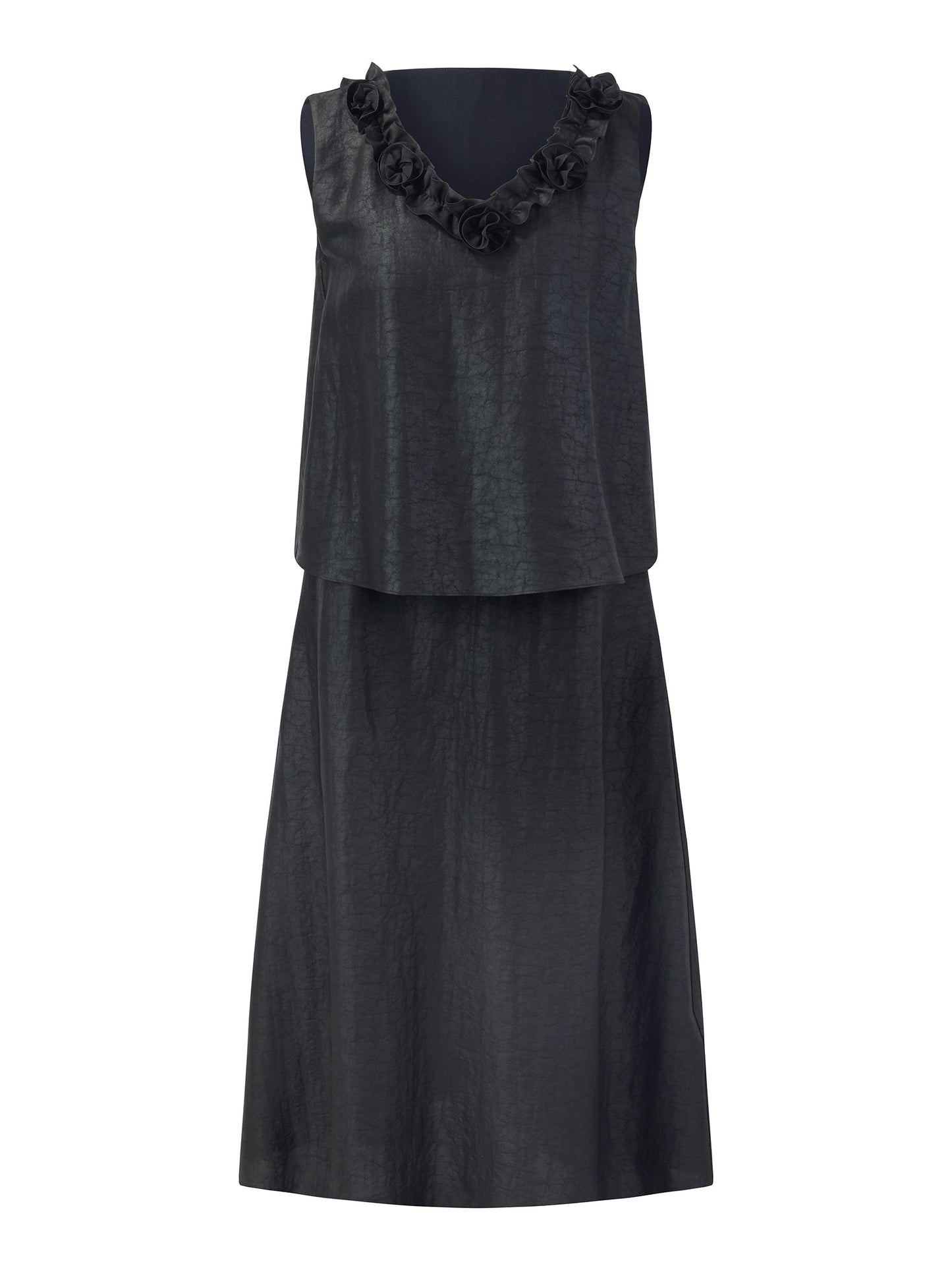 18MM Gambiered Canton Gauze Floral V-Neck Women Sleeveless Maxi Dress With Scrunchie