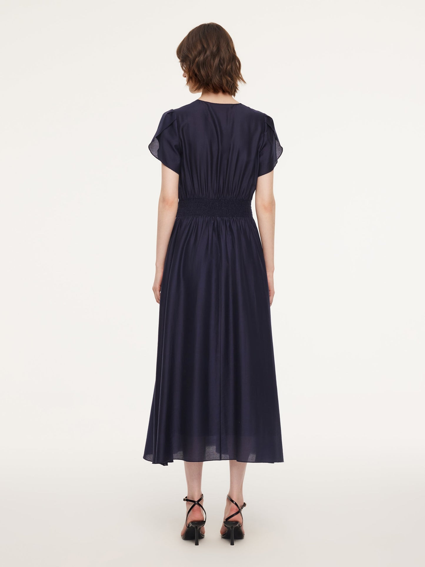 Tencel Blend Twist Front V-Neck Women Maxi Dress